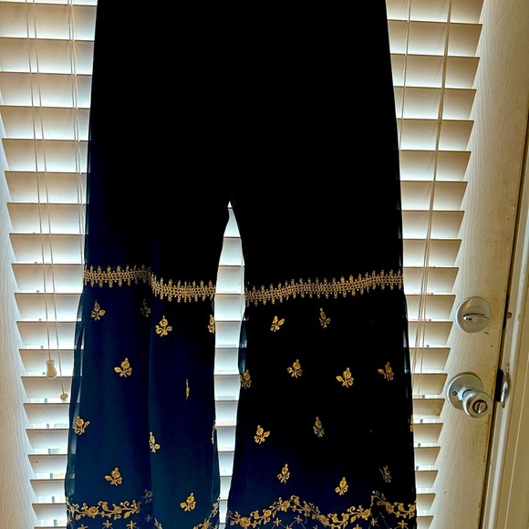 Black and Gold Embroidered Wide-Leg Pants - Picture 2 of 4